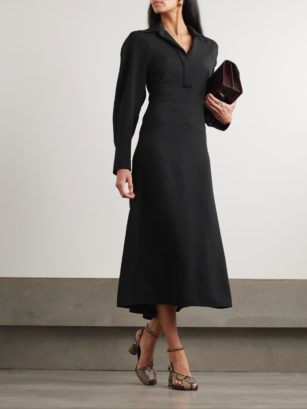 VICTORIA BECKHAM Crepe Long Sleeve Polo Midi Dress In Black IT 42 US 6 Org 1,550